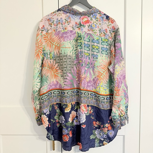 JOHNNY WAS Women’s XL Bordona Dubai Button Front Silk Tunic Top in Multi CP25 - Picture 4 of 8